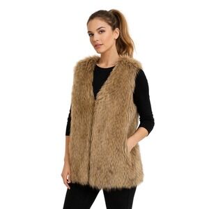 WENXI Womens Plush Faux Fur Vest Brown Sleeveless Open Front, Size XXL